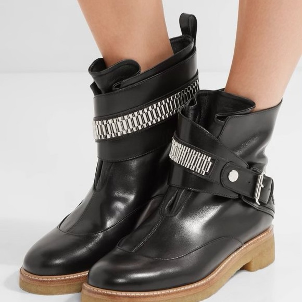 Lanvin Chain-embellished Leather Ankle Boots - Black